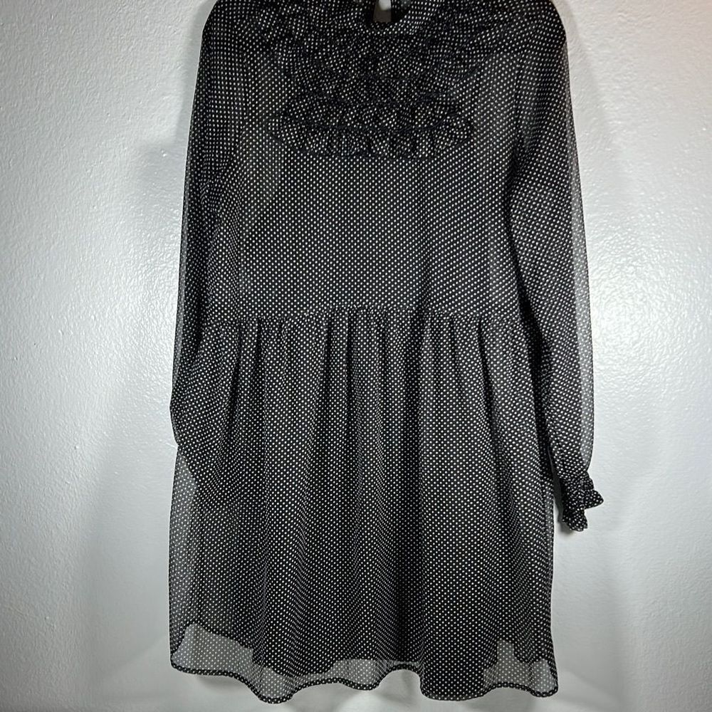 Who What Wear Ruffled High Neck Sheer Polka Dot Dress. Black & White. Size Small
